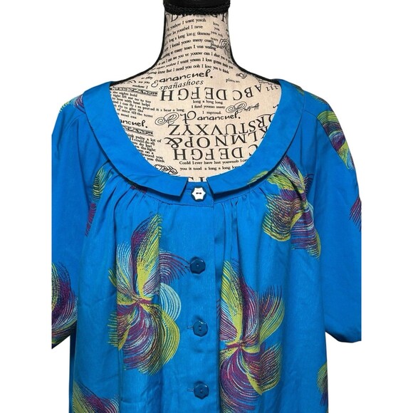 Roamans‎ Size 3X Tunic Top Blouse Shirt Blue Floral Smock Peter Pan Collar Flowy - Picture 2 of 8